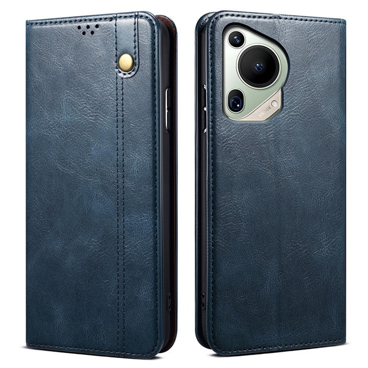 For Huawei Pura 70 Ultra Phone Case Waxy Crazy Horse Anti-Scratch Leather Flip Cover - Blue