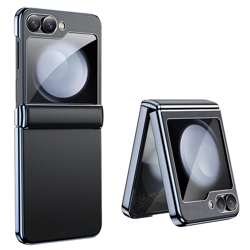 For Samsung Galaxy Z Flip6 5G Case Electroplating Magnetic Hinge PU+PC Phone Cover - Black