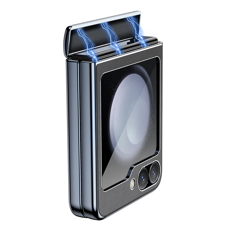 For Samsung Galaxy Z Flip6 5G Case Electroplating Magnetic Hinge PU+PC Phone Cover - Black