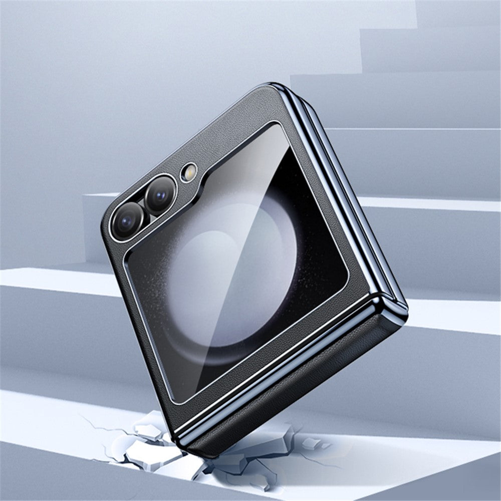 For Samsung Galaxy Z Flip7 FE 5G / Z Flip6 5G Case Electroplating Magnetic Hinge PU+PC Phone Cover - Black