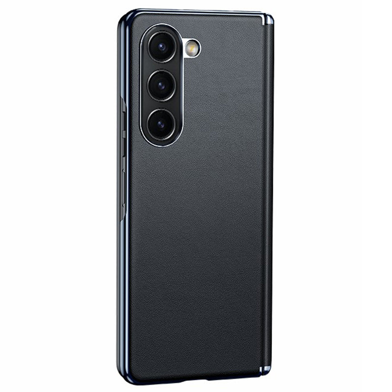 For Samsung Galaxy Z Fold6 5G Case Electroplating PU Leather+PC Phone Cover with Hinge Protection - Black