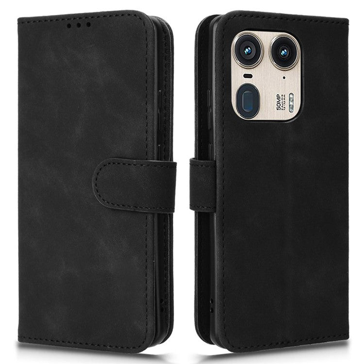 For Motorola Edge 50 Ultra 5G / Moto X50 Ultra 5G Case Leather Wallet Protective Phone Cover - Black