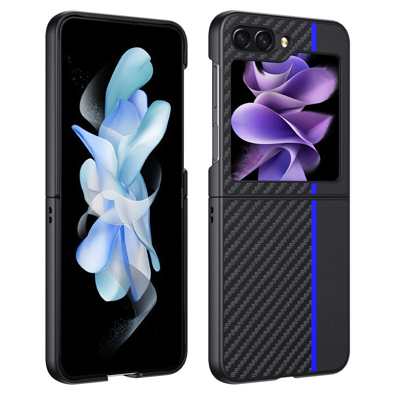 For Samsung Galaxy Z Flip6 5G Case PU Leather + PC Carbon Fiber Texture Phone Cover - Splicing Blue