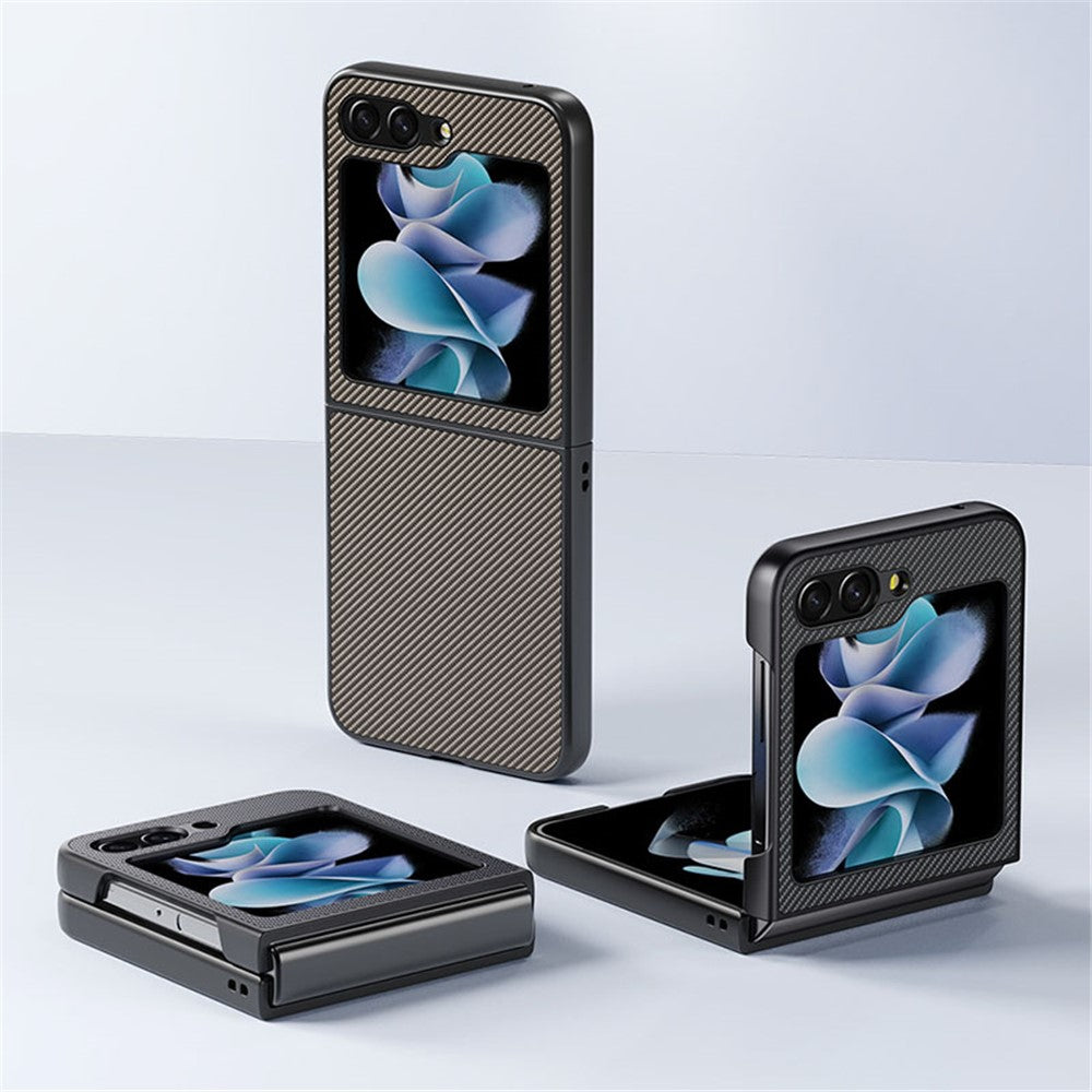 For Samsung Galaxy Z Flip7 FE 5G / Z Flip6 5G Case PU Leather + PC Carbon Fiber Texture Phone Cover - Splicing Blue