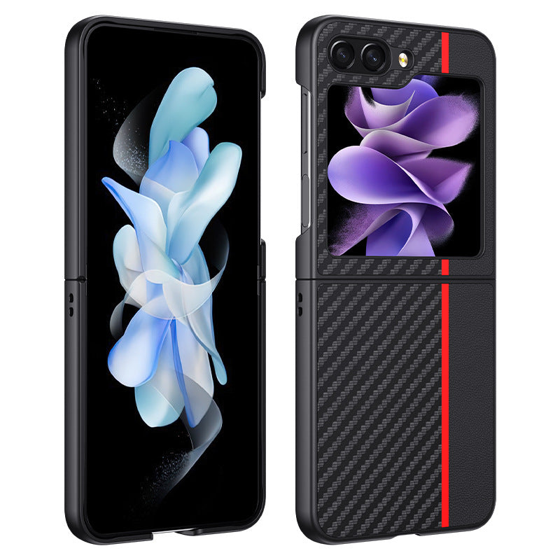 For Samsung Galaxy Z Flip6 5G Case PU Leather + PC Carbon Fiber Texture Phone Cover - Splicing Red
