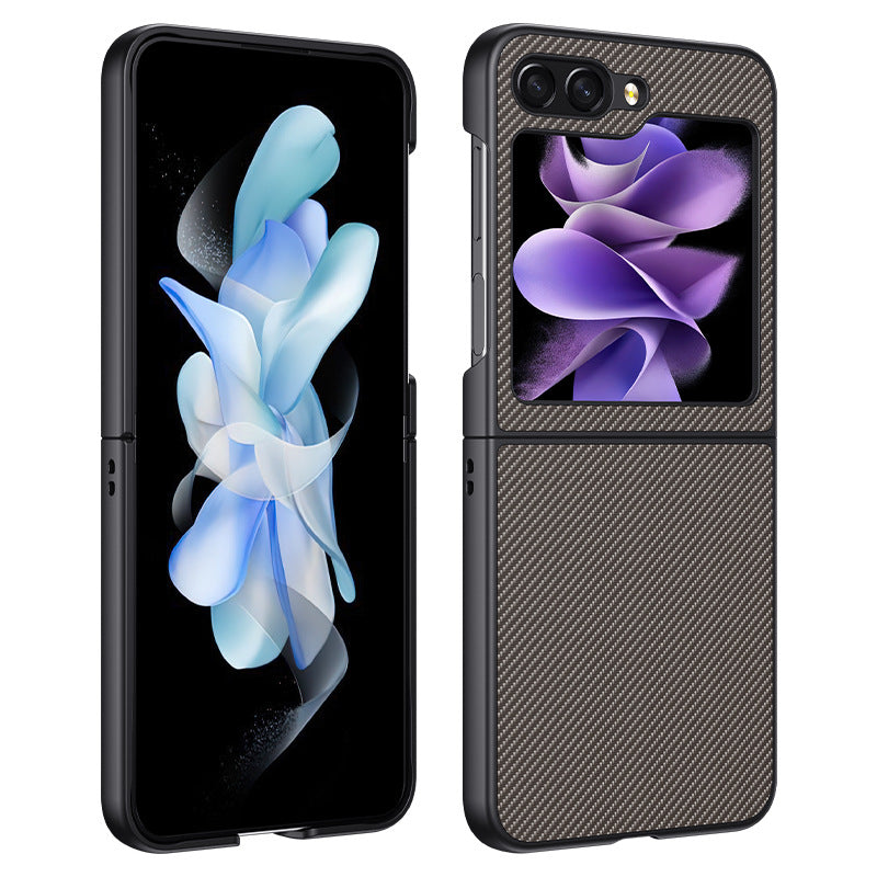 For Samsung Galaxy Z Flip6 5G Case PU Leather + PC Carbon Fiber Texture Phone Cover - Carbon Fiber / Gold