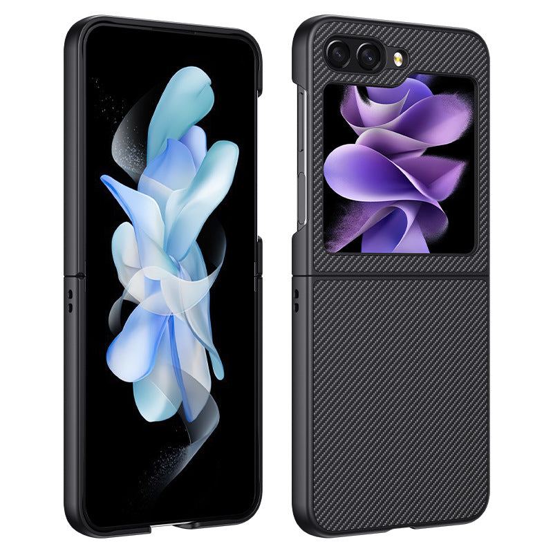For Samsung Galaxy Z Flip6 5G Case PU Leather + PC Carbon Fiber Texture Phone Cover - Carbon Fiber / Black
