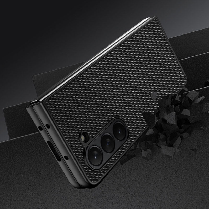 For Samsung Galaxy Z Fold6 5G Case Carbon Fiber Texture PU + PC Phone Cover - Carbon Black