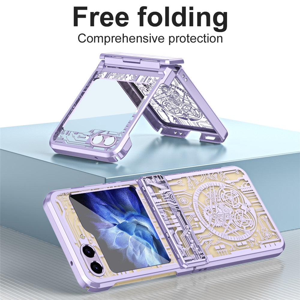 Mechanical Legend Series For Samsung Galaxy Z Flip7 FE 5G / Z Flip6 5G / Z Flip5 5G Case Electroplating Hard PC Phone Cover - Purple
