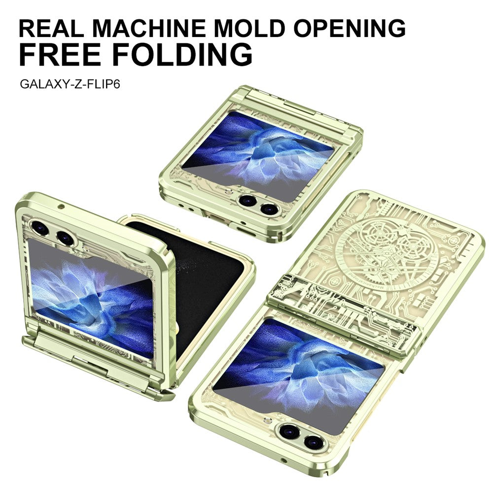 Mechanical Legend Series For Samsung Galaxy Z Flip7 FE 5G / Z Flip6 5G / Z Flip5 5G Case Electroplating Hard PC Phone Cover - Matcha Green