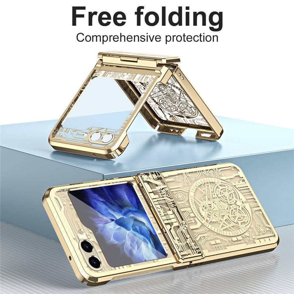 Mechanical Legend Series For Samsung Galaxy Z Flip7 FE 5G / Z Flip6 5G / Z Flip5 5G Case Electroplating Hard PC Phone Cover - Champagne Gold