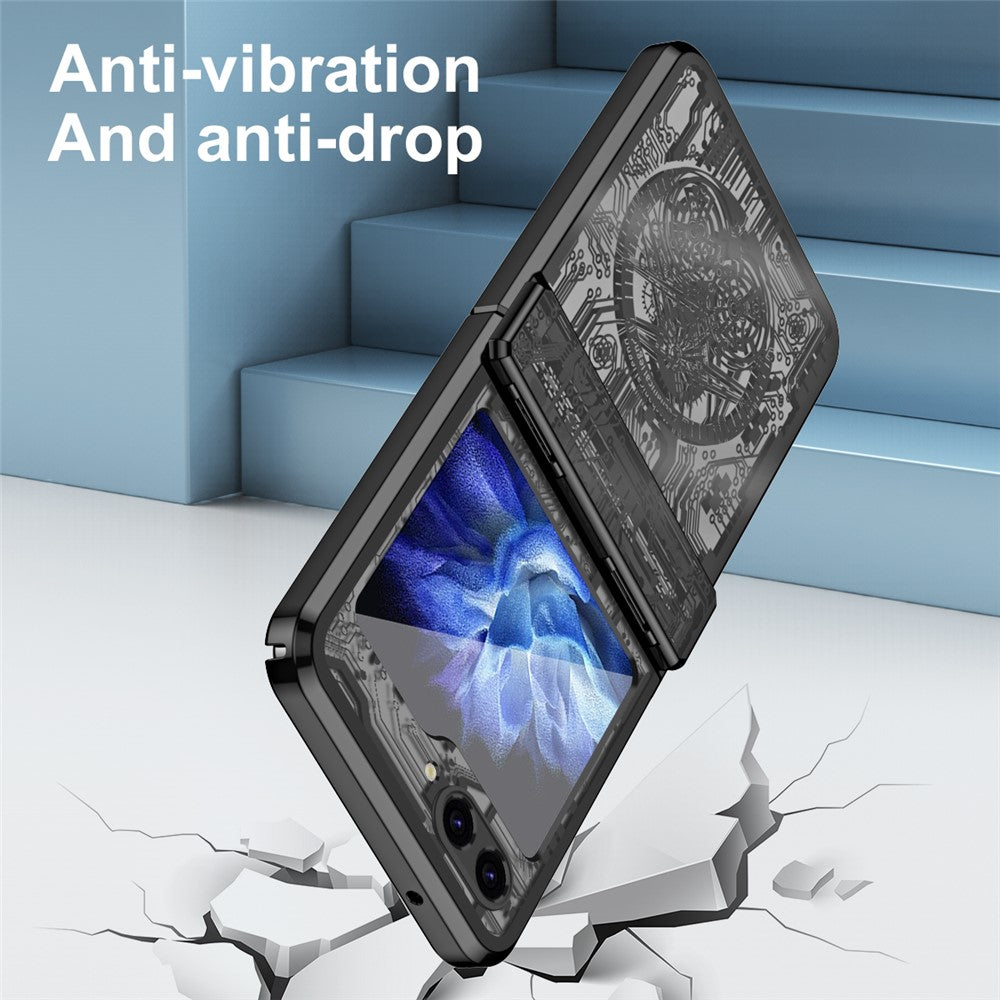 Mechanical Legend Series For Samsung Galaxy Z Flip7 FE 5G / Z Flip6 5G / Z Flip5 5G Case Electroplating Hard PC Phone Cover - Black