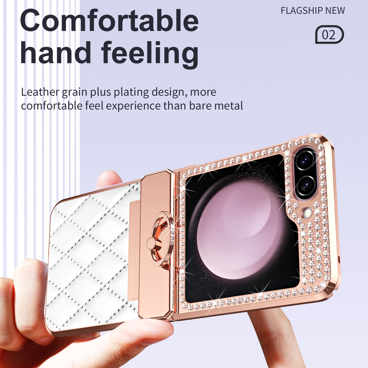 For Samsung Galaxy Z Flip6 5G Case Rhinestone Decor Leather+PC Rhombus Phone Cover - White