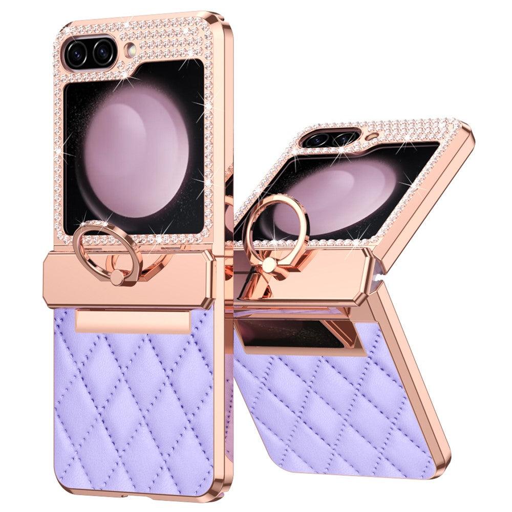 For Samsung Galaxy Z Flip7 FE 5G / Z Flip6 5G / Z Flip5 5G Case Rhinestone Decor Leather+PC Rhombus Phone Cover - Purple