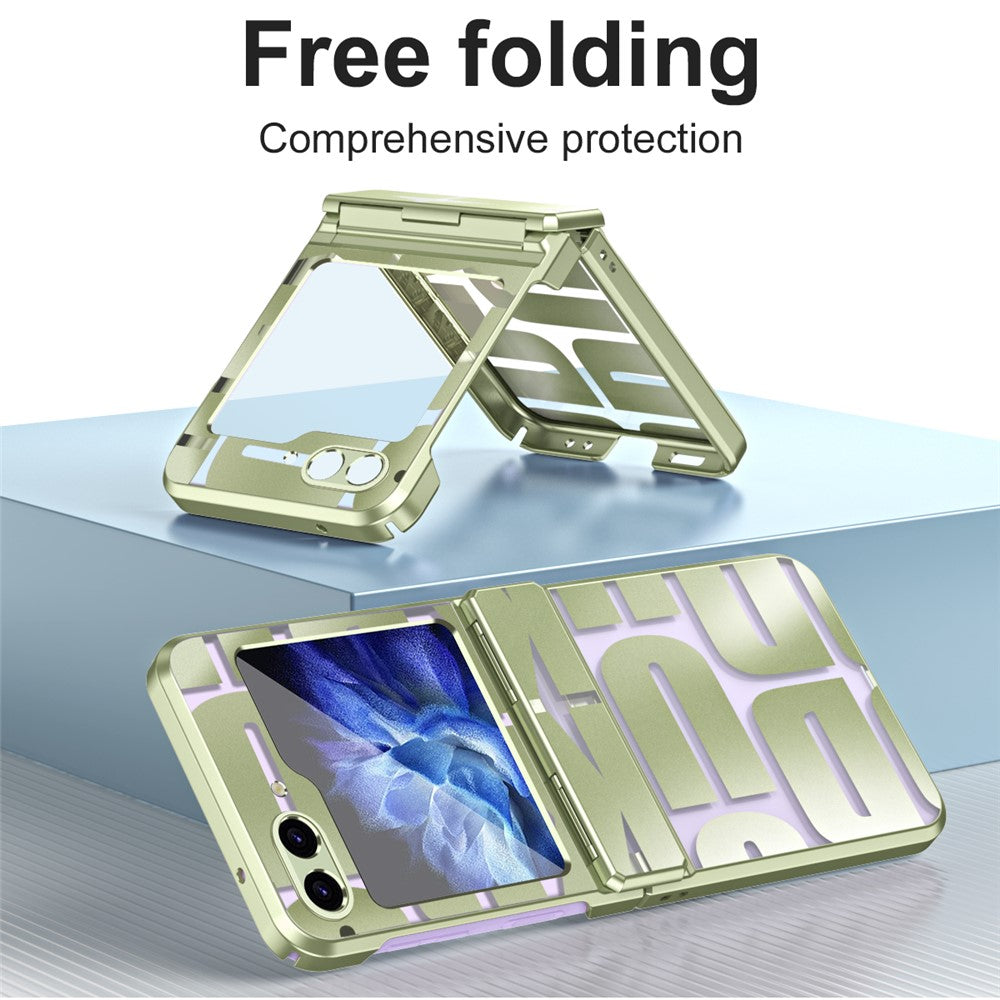 For Samsung Galaxy Z Flip7 FE 5G / Z Flip6 5G / Z Flip5 5G Case Hard PC Electroplating Phone Cover with Tempered Glass Film - Green