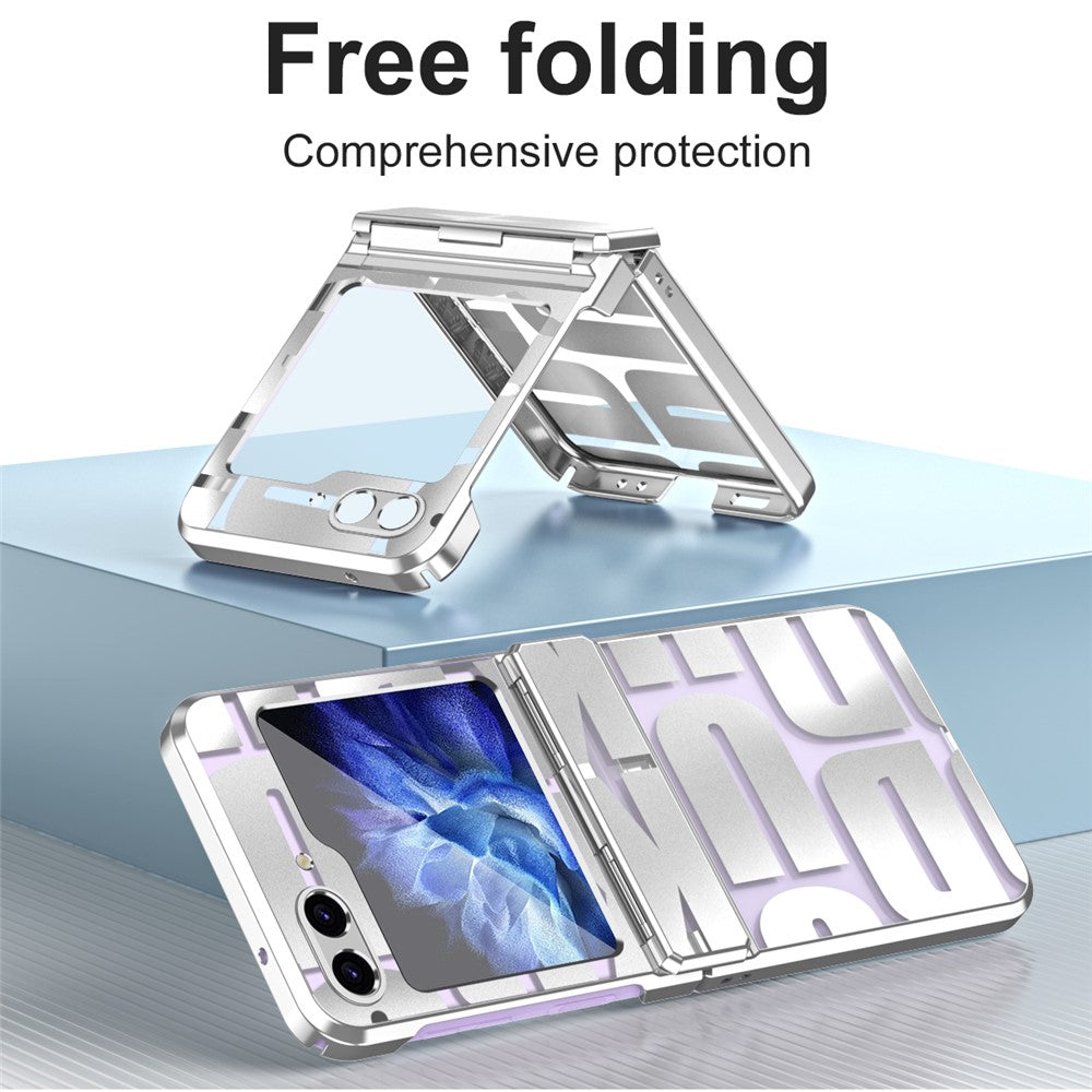 For Samsung Galaxy Z Flip7 FE 5G / Z Flip6 5G / Z Flip5 5G Case Hard PC Electroplating Phone Cover with Tempered Glass Film - Silver