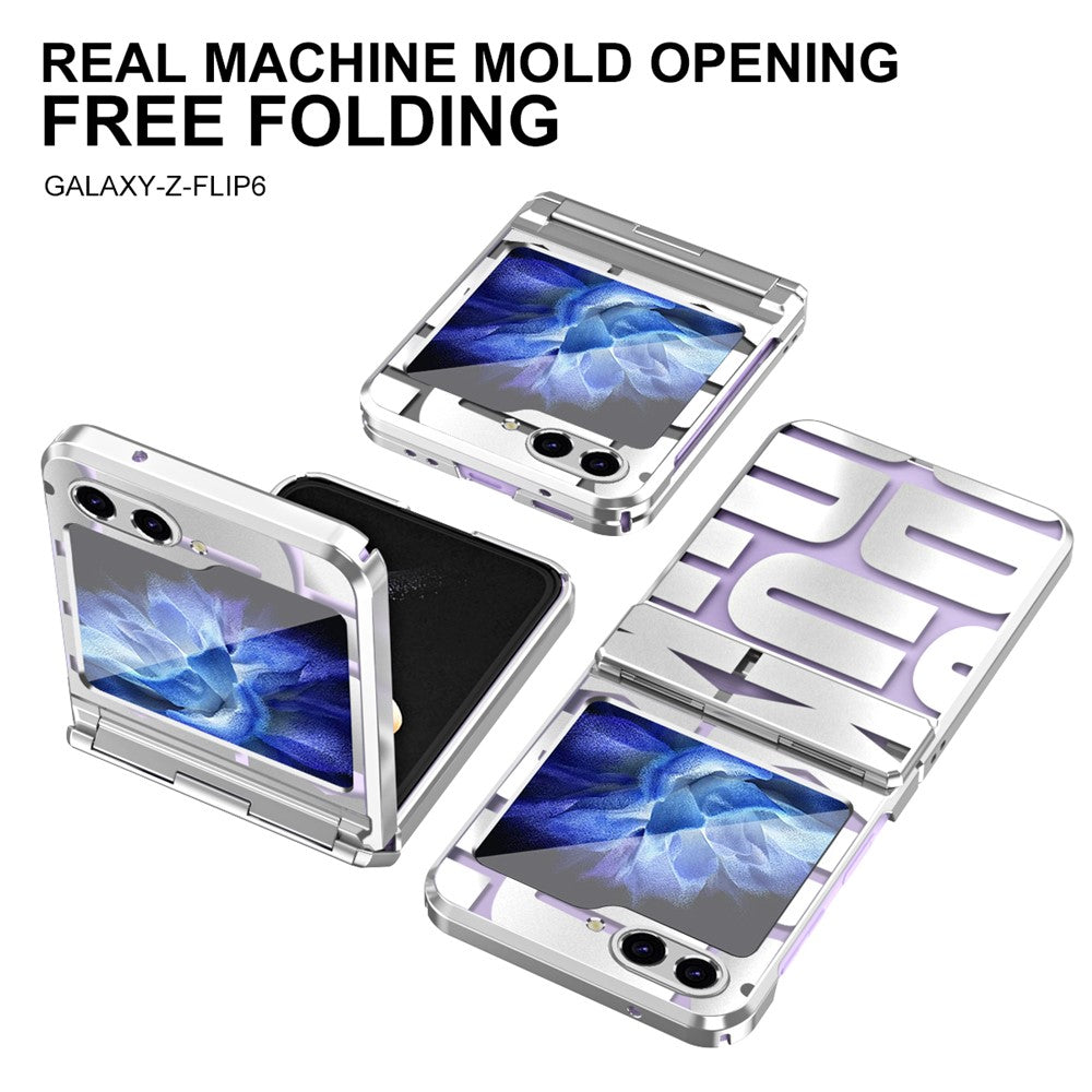 For Samsung Galaxy Z Flip7 FE 5G / Z Flip6 5G / Z Flip5 5G Case Hard PC Electroplating Phone Cover with Tempered Glass Film - Silver