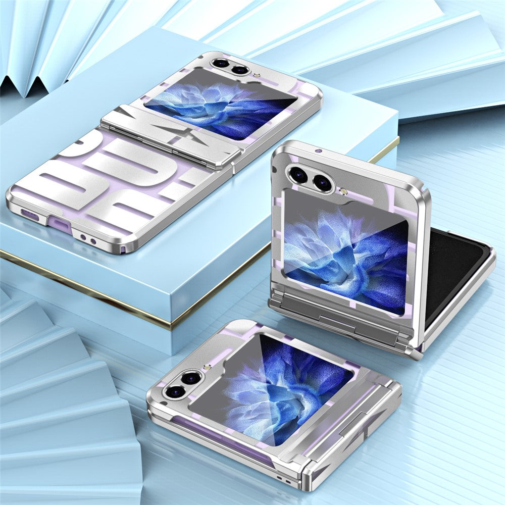 For Samsung Galaxy Z Flip7 FE 5G / Z Flip6 5G / Z Flip5 5G Case Hard PC Electroplating Phone Cover with Tempered Glass Film - Silver