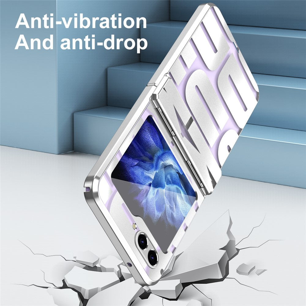 For Samsung Galaxy Z Flip7 FE 5G / Z Flip6 5G / Z Flip5 5G Case Hard PC Electroplating Phone Cover with Tempered Glass Film - Silver