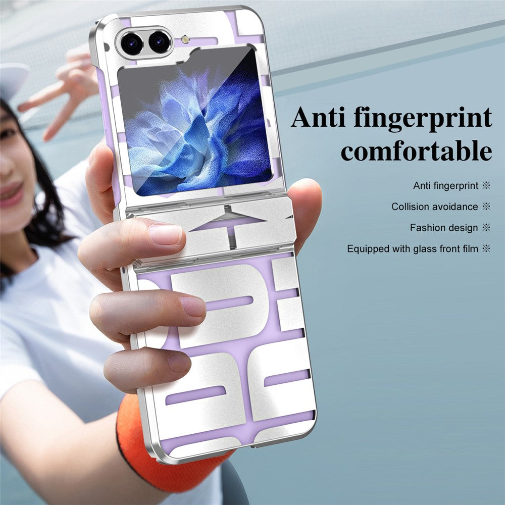 For Samsung Galaxy Z Flip7 FE 5G / Z Flip6 5G / Z Flip5 5G Case Hard PC Electroplating Phone Cover with Tempered Glass Film - Silver