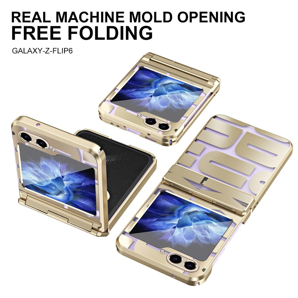 For Samsung Galaxy Z Flip7 FE 5G / Z Flip6 5G / Z Flip5 5G Case Hard PC Electroplating Phone Cover with Tempered Glass Film - Gold