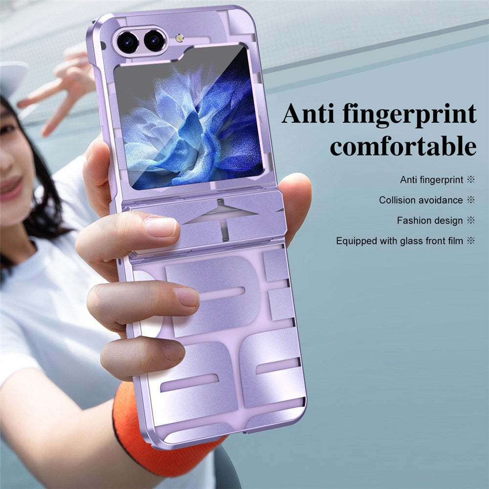 For Samsung Galaxy Z Flip7 FE 5G / Z Flip6 5G / Z Flip5 5G Case Hard PC Electroplating Phone Cover with Tempered Glass Film - Purple