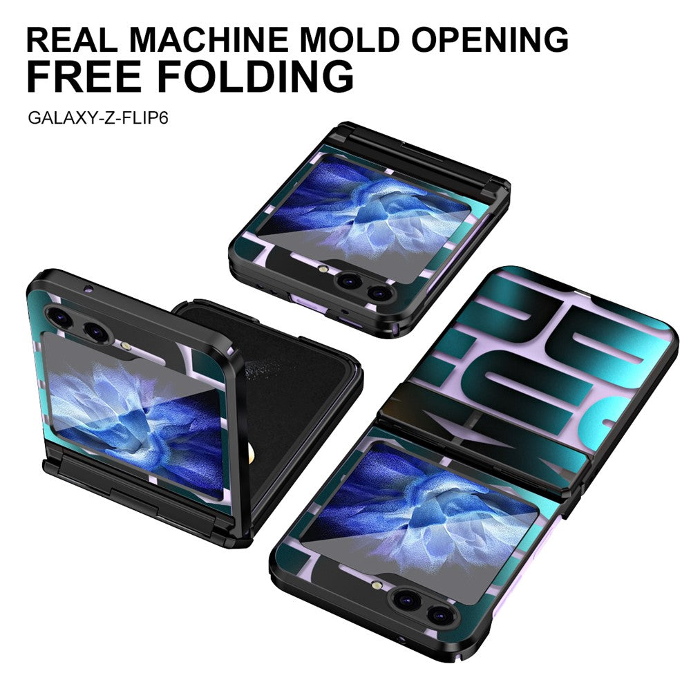 For Samsung Galaxy Z Flip7 FE 5G / Z Flip6 5G / Z Flip5 5G Case Hard PC Electroplating Phone Cover with Tempered Glass Film - Black