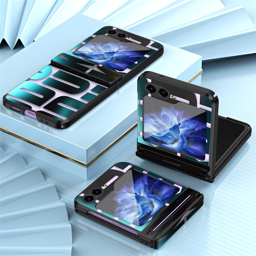 For Samsung Galaxy Z Flip7 FE 5G / Z Flip6 5G / Z Flip5 5G Case Hard PC Electroplating Phone Cover with Tempered Glass Film - Black