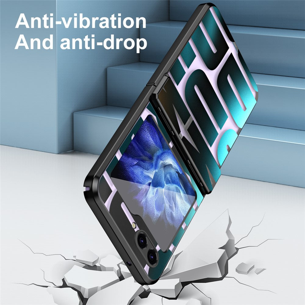 For Samsung Galaxy Z Flip7 FE 5G / Z Flip6 5G / Z Flip5 5G Case Hard PC Electroplating Phone Cover with Tempered Glass Film - Black