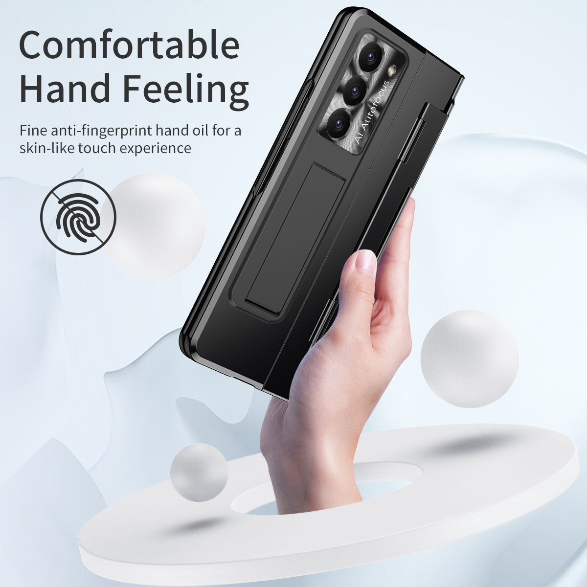 For Samsung Galaxy Z Fold6 5G Case Hinge Protection PC Phone Cover with Kickstand - Black