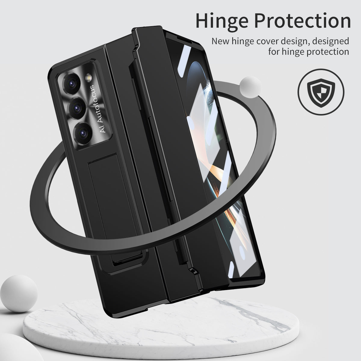 For Samsung Galaxy Z Fold6 5G Case Hinge Protection PC Phone Cover with Kickstand - Black
