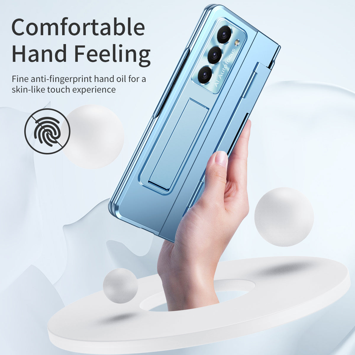 For Samsung Galaxy Z Fold6 5G Case Hinge Protection PC Phone Cover with Kickstand - Blue