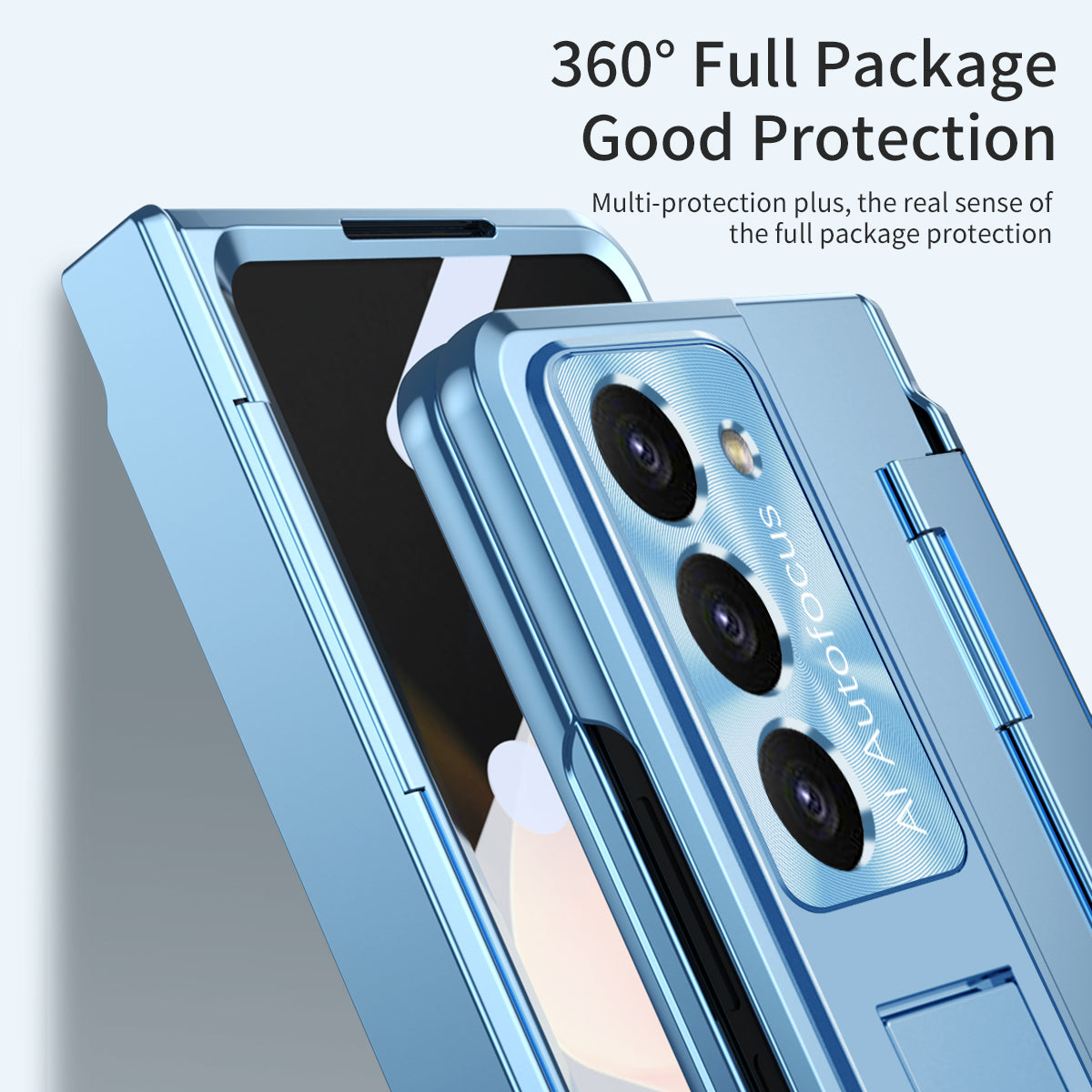 For Samsung Galaxy Z Fold6 5G Case Hinge Protection PC Phone Cover with Kickstand - Blue
