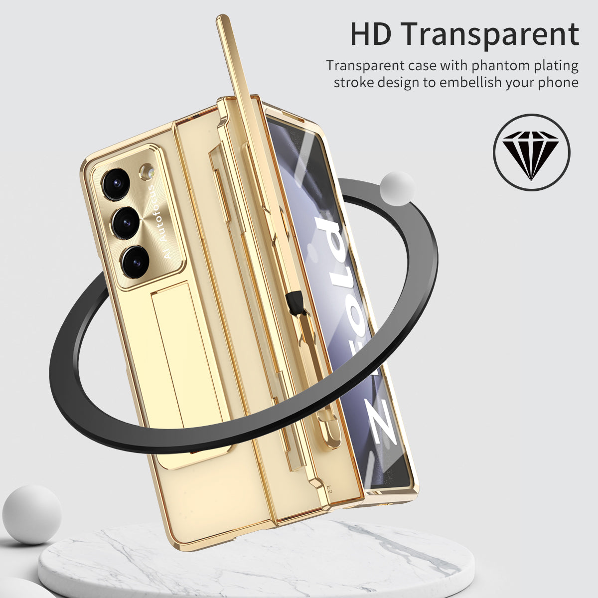 For Samsung Galaxy Z Fold6 5G Case Kickstand Hard PC Phone Cover - Gold