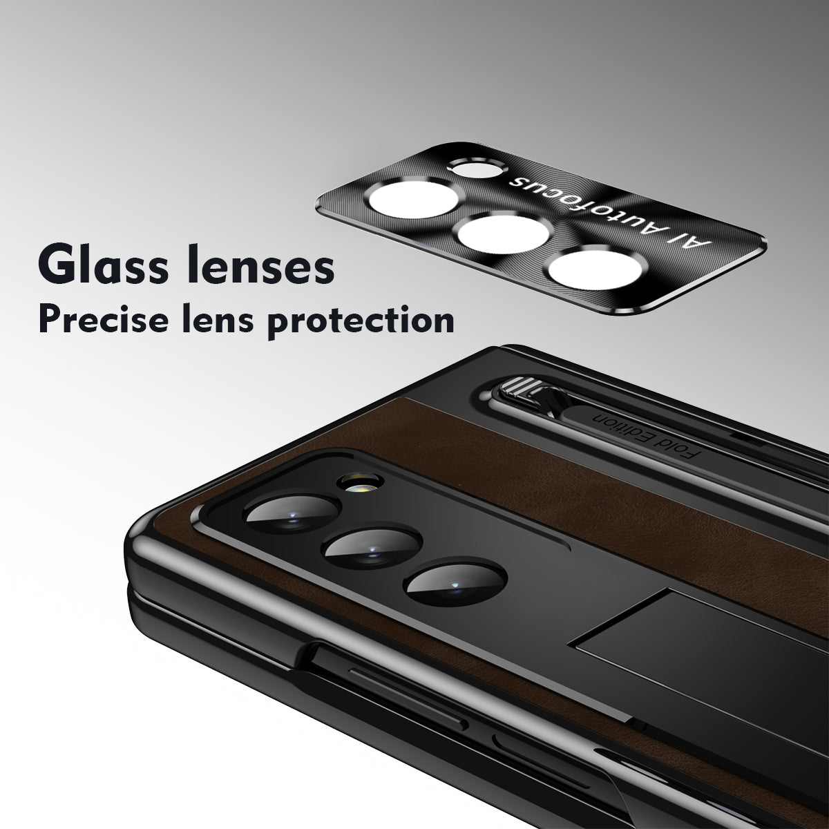 For Samsung Galaxy Z Fold6 5G Kickstand Case Leather+PC Phone Cover with Tempered Glass Film and Stylus - Coffee