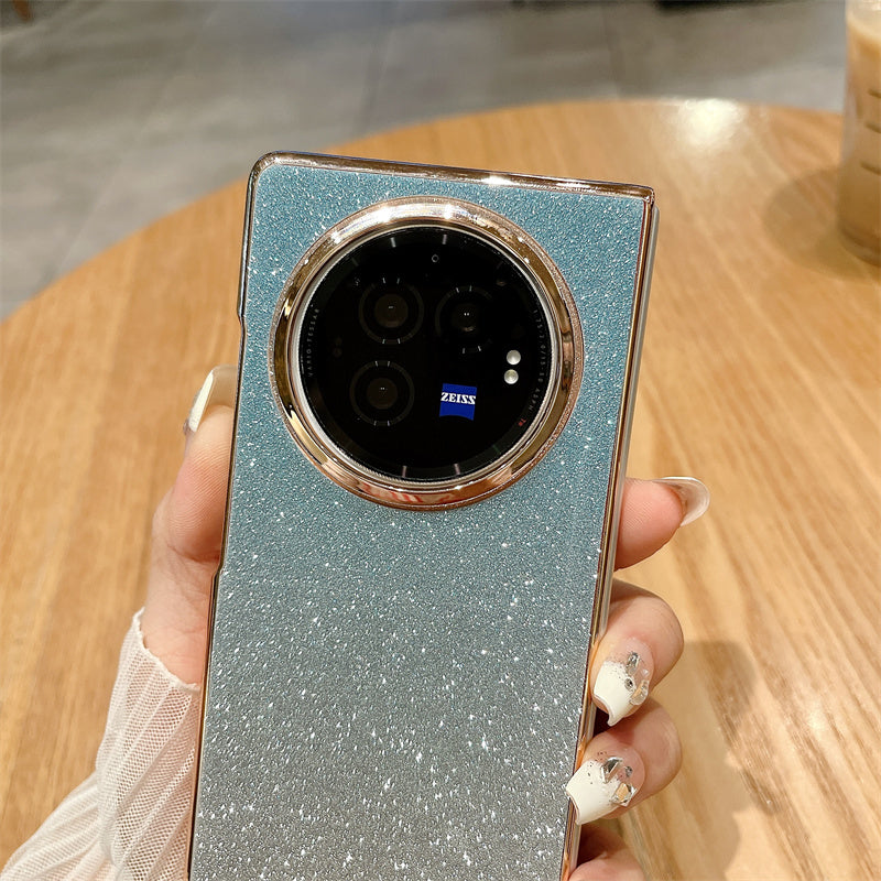 For vivo X Fold3 Case Hard PC Bling Glitter Phone Cover with Wrist Strap - Gradient Purple