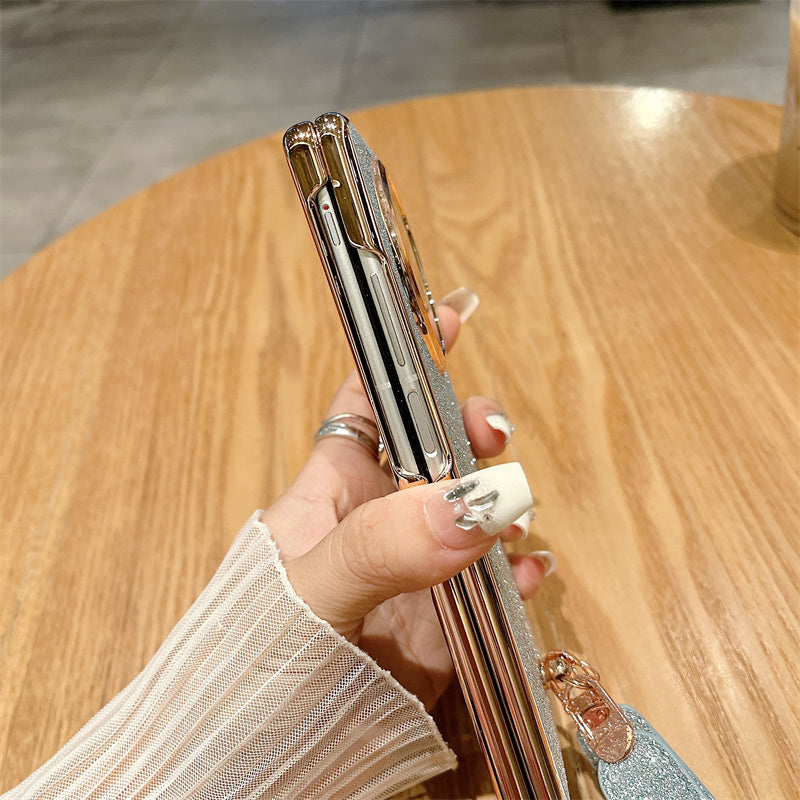 For vivo X Fold3 Case Hard PC Bling Glitter Phone Cover with Wrist Strap - Gradient Blue