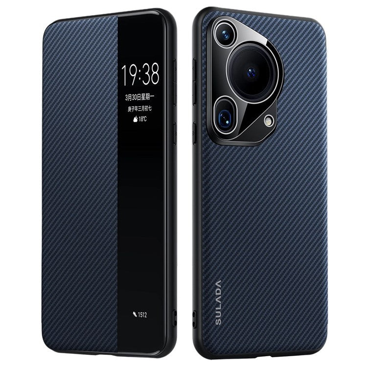 SULADA For Huawei Pura 70 Ultra Case Carbon Fiber Texture Leather Phone Cover Auto Sleep / Wake Up - Blue
