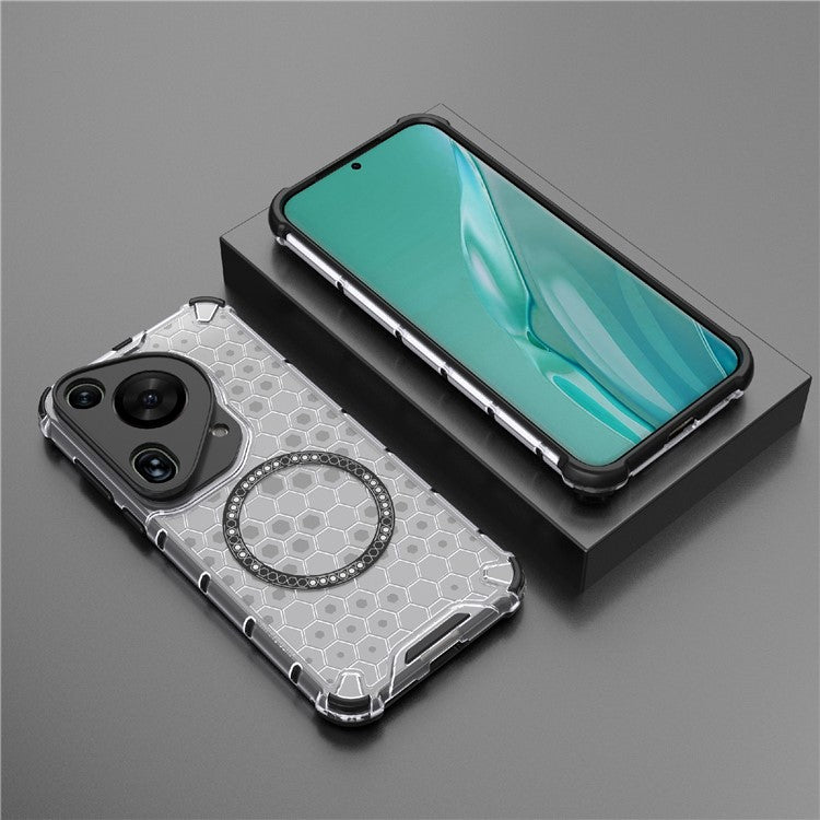 For Huawei Pura 70 Ultra Case Compatible with MagSafe Honeycomb TPU+PC Phone Cover - Transparent