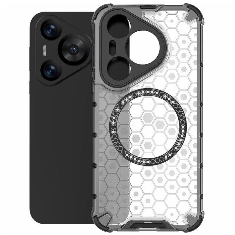 For Huawei Pura 70 Magnetic Case TPU+PC Honeycomb Corner Protection Phone Cover - Transparent