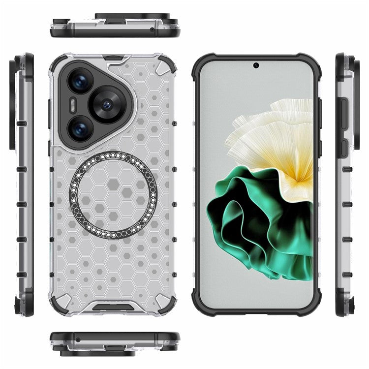For Huawei Pura 70 Magnetic Case TPU+PC Honeycomb Corner Protection Phone Cover - Transparent