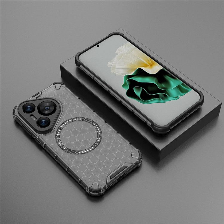 For Huawei Pura 70 Magnetic Case TPU+PC Honeycomb Corner Protection Phone Cover - Grey