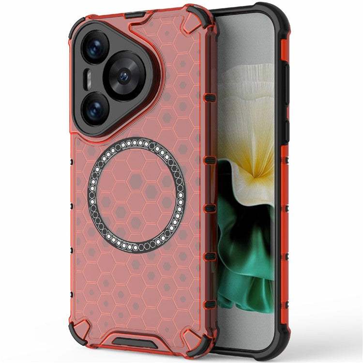 For Huawei Pura 70 Magnetic Case TPU+PC Honeycomb Corner Protection Phone Cover - Red