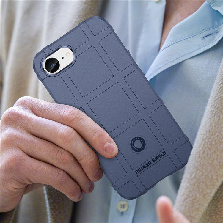 For iPhone SE (2024) Case Square Grid Texture Anti-Fall TPU Phone Cover - Blue