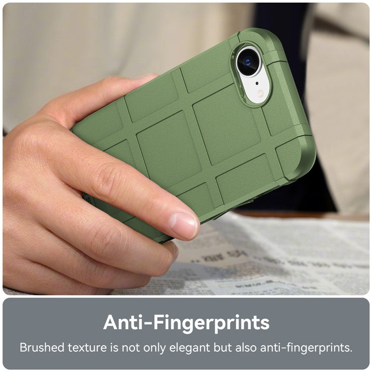 For iPhone SE (2024) Case Square Grid Texture Anti-Fall TPU Phone Cover - Green