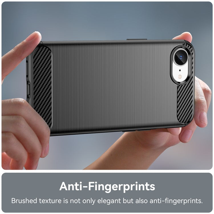 For iPhone 16e Case Carbon Fiber Texture Flexible TPU Brushed Phone Cover - Black
