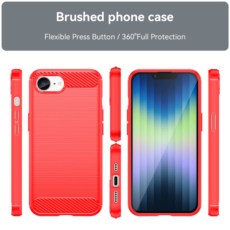 For iPhone SE (2024) Case Carbon Fiber Texture Flexible TPU Brushed Phone Cover - Red