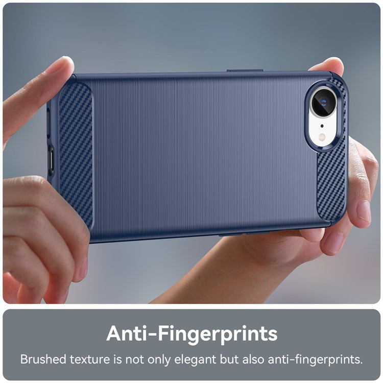 For iPhone 16e Case Carbon Fiber Texture Flexible TPU Brushed Phone Cover - Blue
