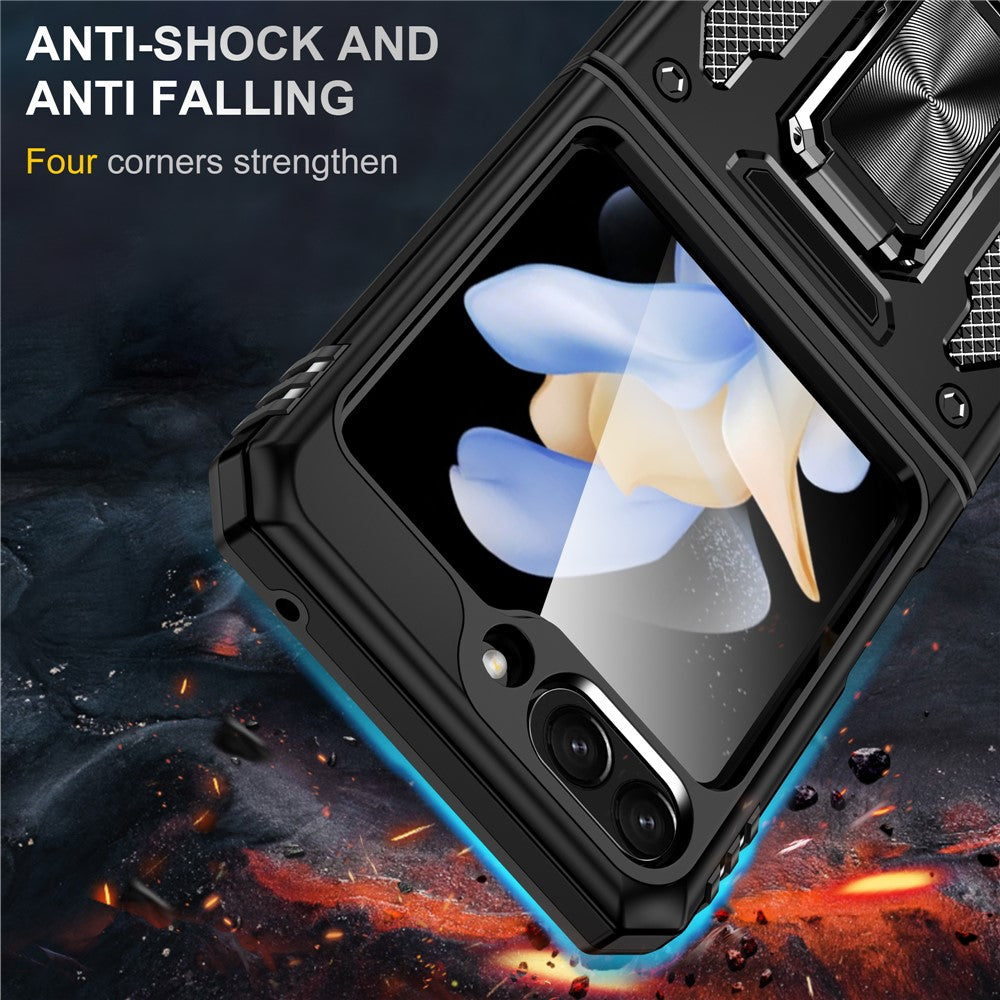 Armor Series For Samsung Galaxy Z Flip7 FE 5G / Z Flip6 5G Case Ring Kickstand PC+TPU Phone Cover - Black