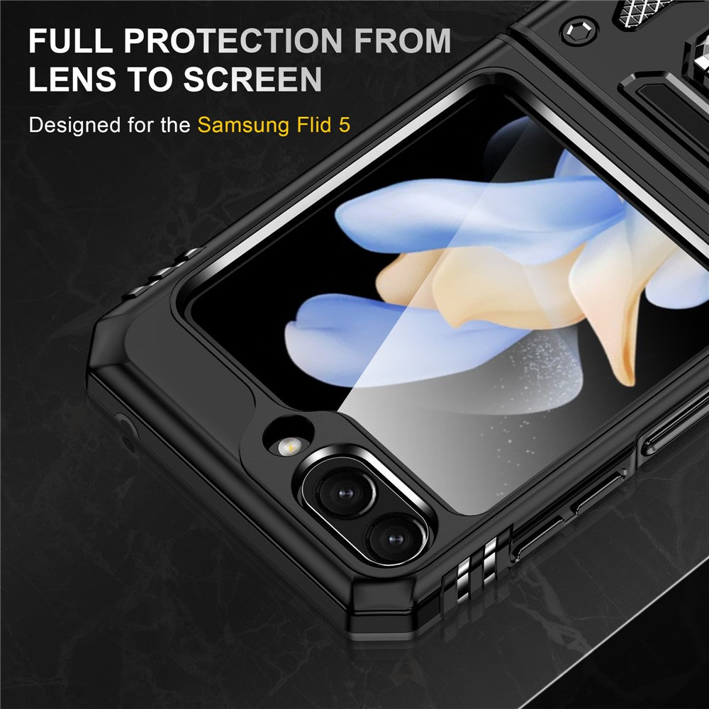 Armor Series For Samsung Galaxy Z Flip7 FE 5G / Z Flip6 5G Case Ring Kickstand PC+TPU Phone Cover - Black